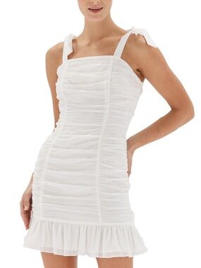 MINKPINK Revolve White Cotton Ruched Tie-Shoulder Mini Dress